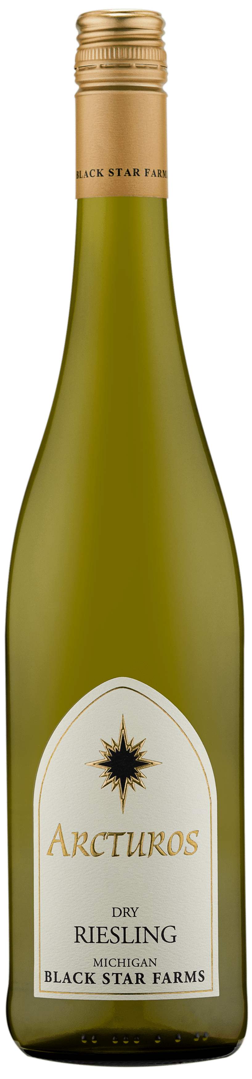 BSF-arcturos-dry-riesling_full-rez A bottle of Arcturus dry white wine on a wooden table.