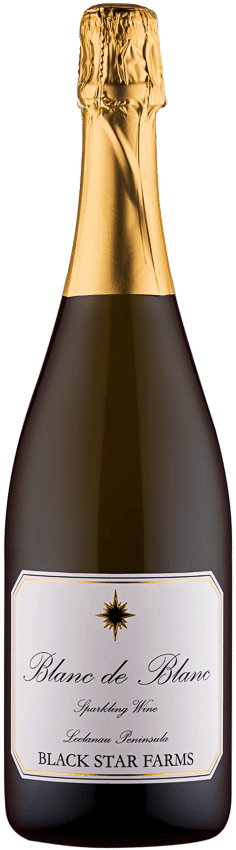 BSF-blanc-de-blanc Sparkling white wine bottle with black star label, perfect for a farmhouse celebration.