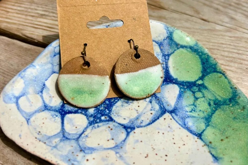 Bubbled glazed spoon rest and bubbled glazed earrings