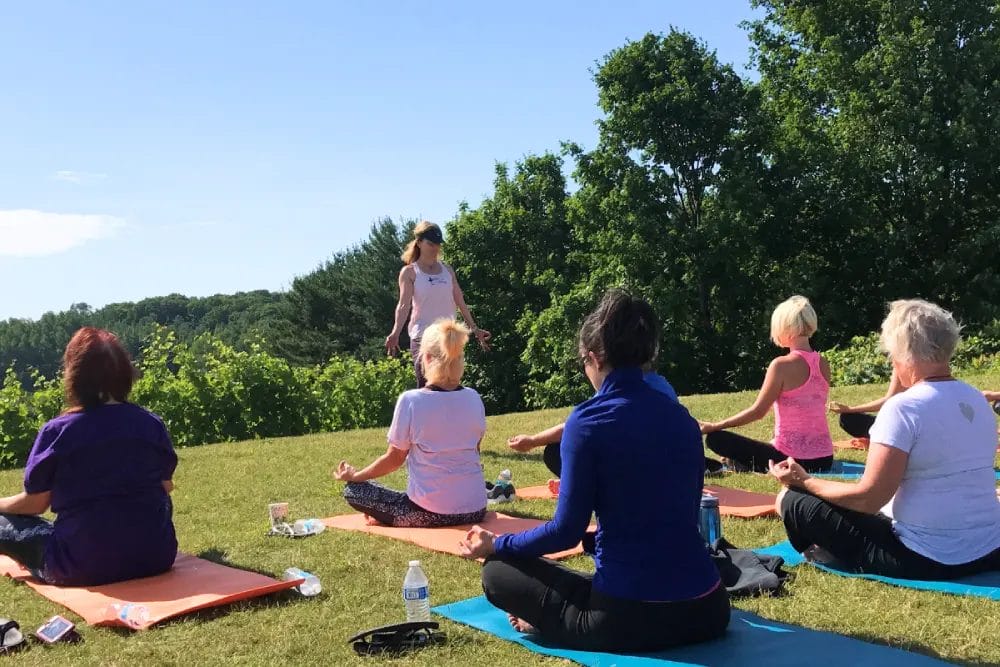 Yoga in our vineyard.